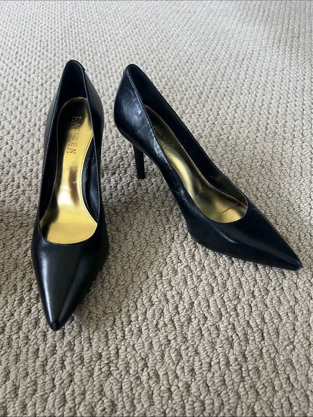 Lauren Ralph Lauren Black Pointed-Toe Leather Stiletto Pumps